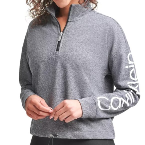 Calvin Klein Half Zip Crop Sweatshirt with drawstring waist, Logo on sleeve XL - Picture 1 of 9